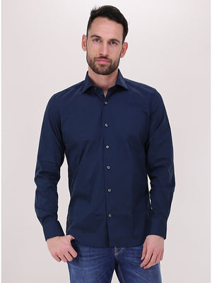 camicia himons blu in cotone elasticizzato